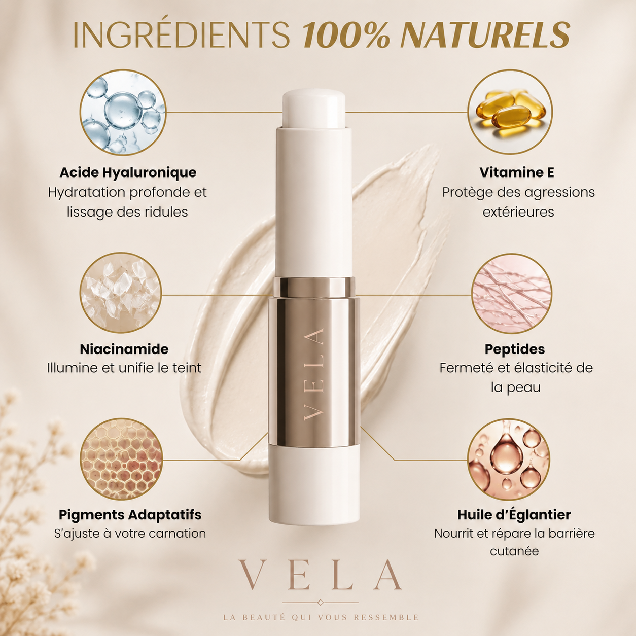 VELA® — Le bâton fond de teint qui s'adapte à toi